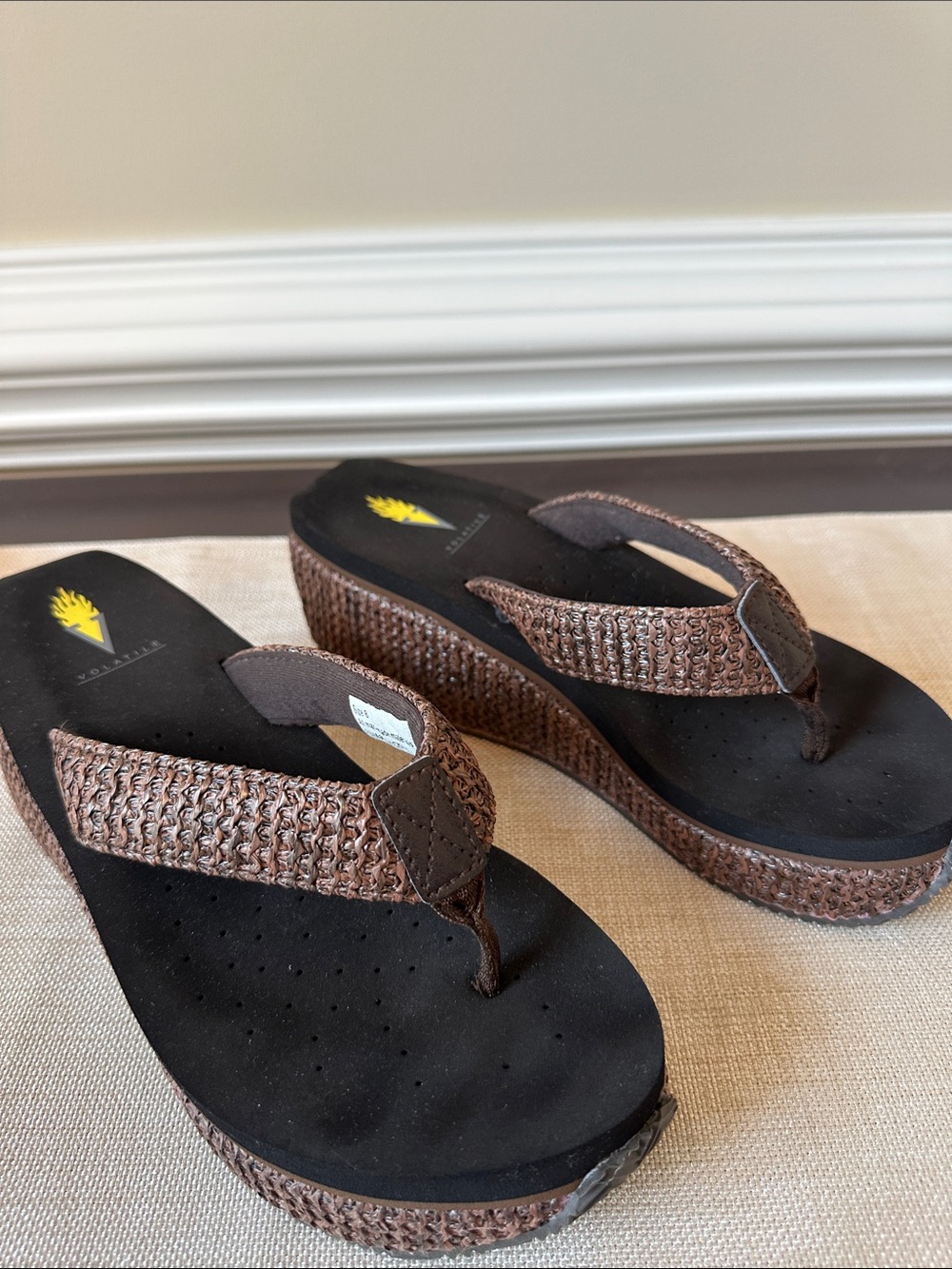 Volatile Brown Woven Platform Sandals